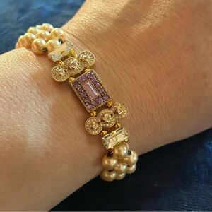 Handcrafted light champagne Czech glass pearl seed bead lattice bracelet